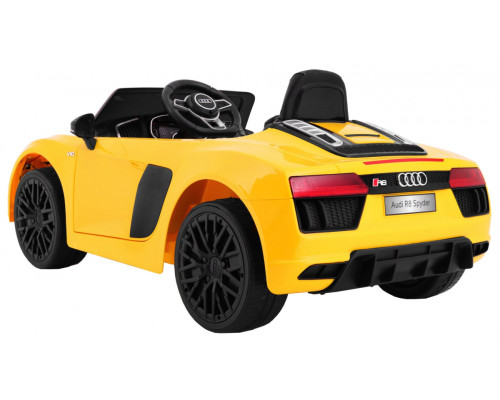 Audi R8 Spyder на акумуляторі Жовтий + Пульт + EVA + Free Start + Радіо MP3 + LED