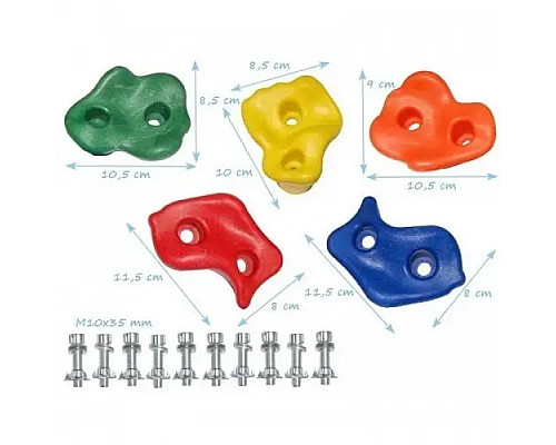 Набір зачепів для скеледрому пластикові 5 штук L-розмір з кріпленням - різнокольоровий