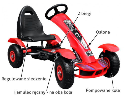 Дитячий педальний картинг Racing XL 3+ Червоний + Надувні колеса + Регулювання сидіння