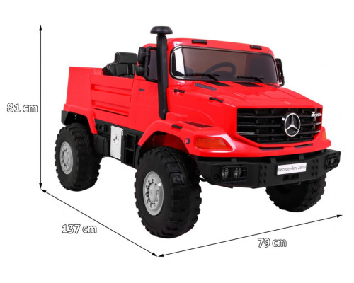 Дитяча акумуляторна машина Mercedes-Benz Zetros Red + 2-місний + Багажне відділення + Пульт