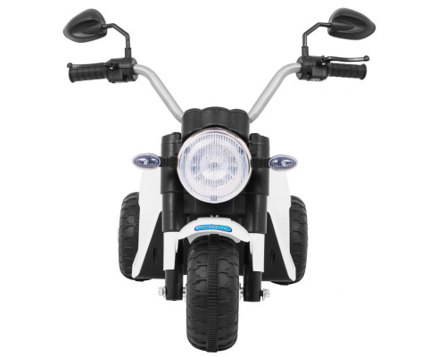 Дитячий мотоцикл MiniBike на акумуляторі, білий + звуки + LED підсвічування + екошкіра