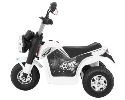 Дитячий мотоцикл MiniBike на акумуляторі, білий + звуки + LED підсвічування + екошкіра