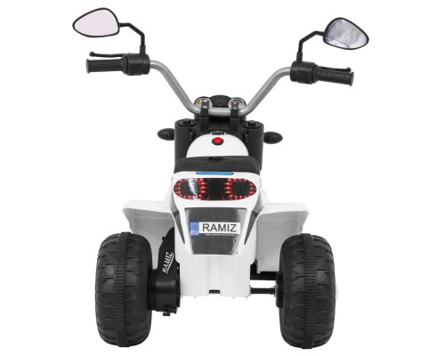 Дитячий мотоцикл MiniBike на акумуляторі, білий + звуки + LED підсвічування + екошкіра