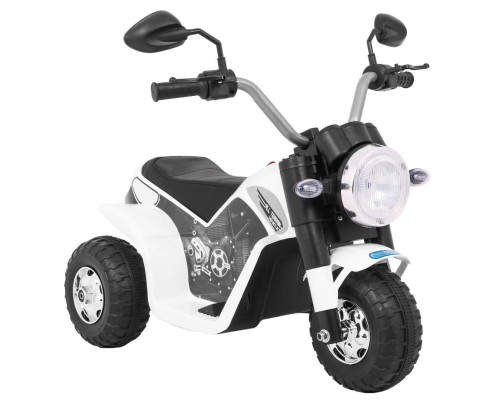 Дитячий мотоцикл MiniBike на акумуляторі, білий + звуки + LED підсвічування + екошкіра