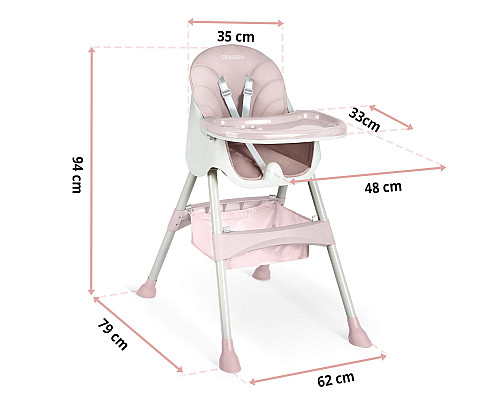 Стільчик для годування зі столиком Ricokids Milo 79 х 62 х 94 см - рожево-білий
