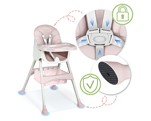 Стільчик для годування зі столиком Ricokids Milo 79 х 62 х 94 см - рожево-білий