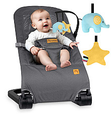 Крісло-гойдалка для немовлят Nukido з іграшками, 72 х 45,5 х 41-62 см - сіра