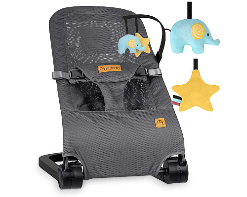 Крісло-гойдалка для немовлят Nukido з іграшками, 72 х 45,5 х 41-62 см - сіра