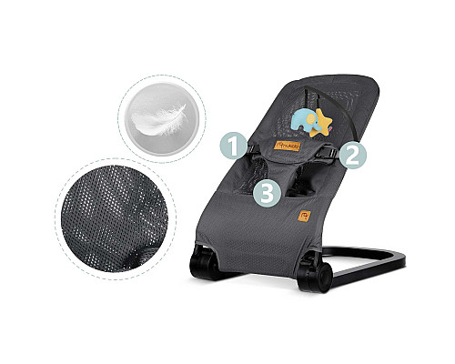 Крісло-гойдалка для немовлят Nukido з іграшками, 72 х 45,5 х 41-62 см - сіра