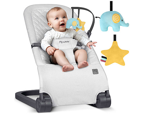Крісло-гойдалка для немовлят Nukido з іграшками, 72 х 45,5 х 41-62 см - світло-сіра
