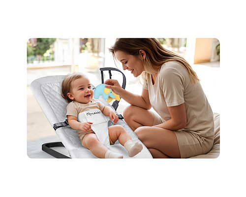 Крісло-гойдалка для немовлят Nukido з іграшками, 72 х 45,5 х 41-62 см - світло-сіра