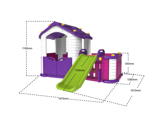Садовий будиночок 3в1 для дітей Фіолетовий + Гірка + Сад з огорожею