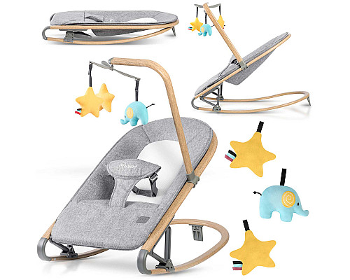 Крісло-гойдалка для немовлят Nukido 2в1 з іграшками, 74 х 40,5 х 47 см - сіра