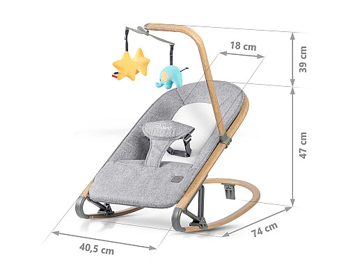 Крісло-гойдалка для немовлят Nukido 2в1 з іграшками, 74 х 40,5 х 47 см - сіра
