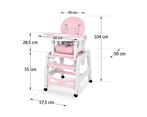 Стільчик для годування 5-в-1 Ricokids Sinco 57,5 х 104 см - рожево-білий