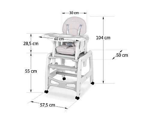 Стільчик для годування 5-в-1 Ricokids Sinco 57,5 х 104 см - сіро-білий