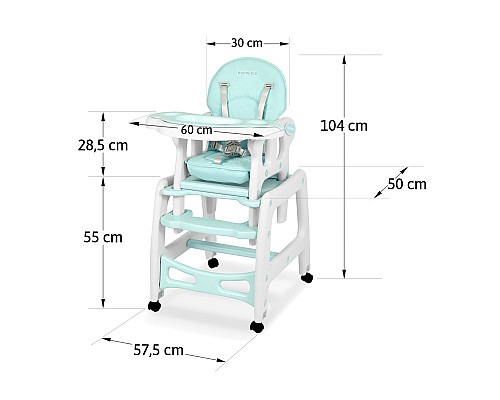 Стільчик для годування 5-в-1 Ricokids Sinco 57,5 х 104 см - бірюзово-білий