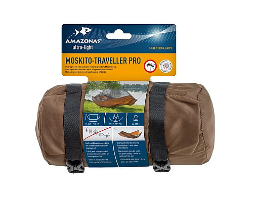 Гамак одномісний Amazonas з москітною сіткою Moskito-Traveller Pro, 220 х 140 см - коричневий
