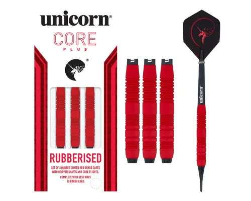 Дротики для дартсу  Unicorn Core Plus Rubberized Brass Red – 3-Pack