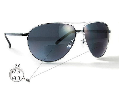 Окуляри захисні з біфокальною лінзою Global Vision Aviator (+3.0) (gray), сірі