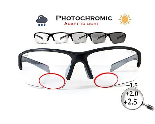 Окуляри біфокальні фотохромні (захисні) Global Vision Hercules-7 Bifocal (+2.0), фотохромні прозорі