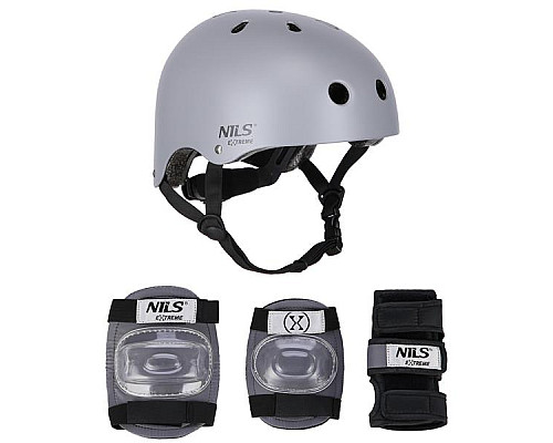 Набір шолом з протекторами розмір S NILS EXTREME MR290+H230 сірий
