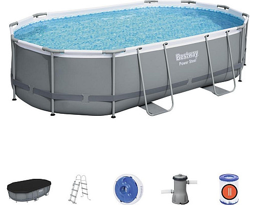 Басейн каркасний овальний Bestway Power Steel, 488 x 305 x 107 см + фільтр-насос + сходи Басейн каркасний овальний Bestway Power Steel, 488 x 305 x 107 см + фільтр-насос + сходи