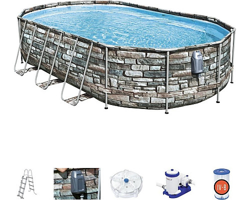 Басейн каркасний овальний 21в1 Bestway 56719 Power Steel 610 x 366 см - сірий