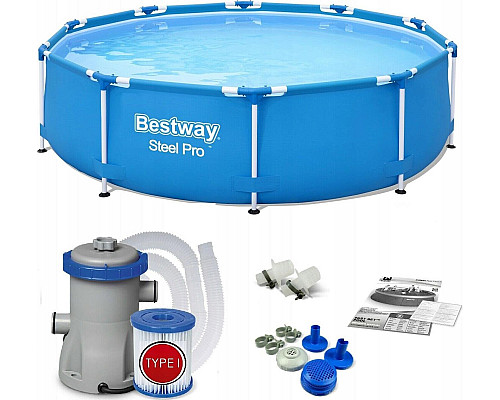 Басейн каркасний Bestway 305 x 76 см в комплекті з насосом 56679, блакитний