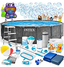 Басейн каркасний 20в1 INTEX 26742, 457 х 122 см, темно-сірий  + машина для створення бульбашок
