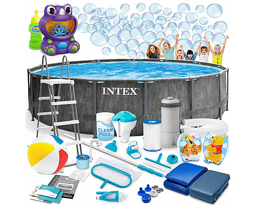 Басейн каркасний 20в1 INTEX 26742, 457 х 122 см, темно-сірий  + машина для створення бульбашок