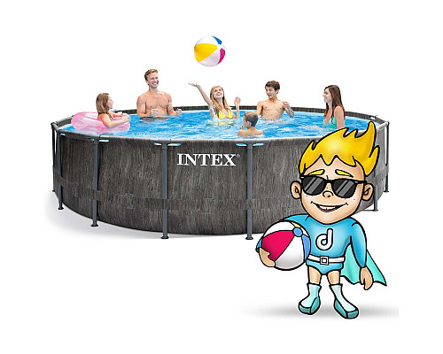 Басейн каркасний 20в1 INTEX 26742, 457 х 122 см, темно-сірий  + машина для створення бульбашок