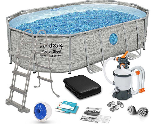 Басейн каркасний овальний 10в1 Bestway 56946 Power Steel 488 x 305 см