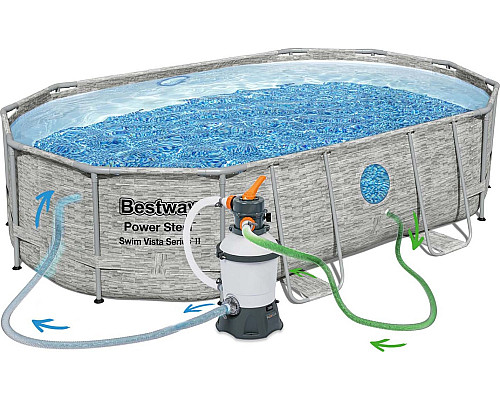 Басейн каркасний овальний 10в1 Bestway 56946 Power Steel 488 x 305 см