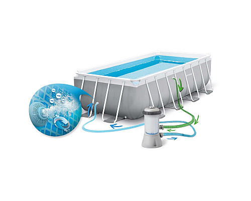 Басейн каркасний прямокутний 18в1 INTEX 26790, 400 х 200 х 122 см + машина для створення бульбашок