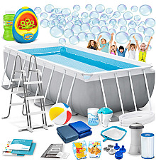 Басейн каркасний прямокутний 18в1 INTEX 26790, 400 х 200 х 122 см + машина для створення бульбашок