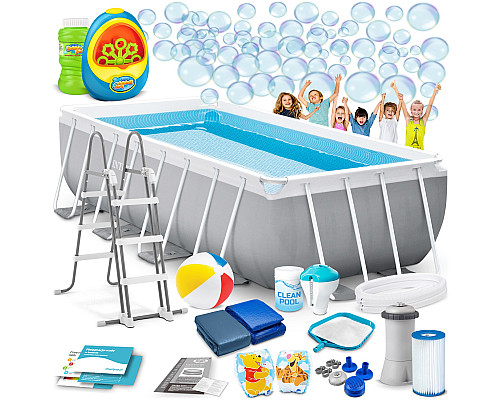 Басейн каркасний прямокутний 18в1 INTEX 26790, 400 х 200 х 122 см + машина для створення бульбашок