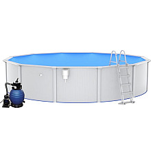 Басейн каркасний vidaXL 550 x 120 см, білий + насос з пісочним фільтром + драбина