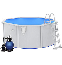 Басейн каркасний vidaXL 300 x 120 см,  білий + насос з пісочним фільтром + драбина