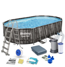 Басейн каркасний овальний Bestway Power Steel Frame 610 x 366 x 122 см - темно-коричневий