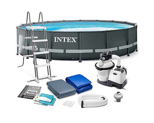 Басейн каркасний 11в1 INTEX 26326GN, 488 х 122 см, темно-сірий