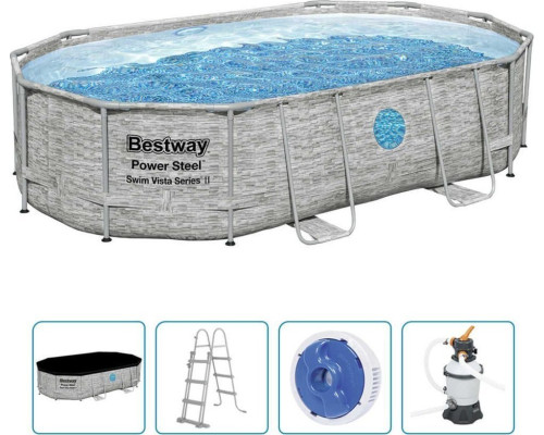 Басейн каркасний овальний Bestway Power Steel 488x305x107 см, сірий Басейн каркасний овальний Bestway Power Steel 488x305x107 см, сірий