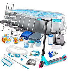 Басейн каркасний овальний 21в1 INTEX 26798, 610 x 305 x 122 см  + самокат 