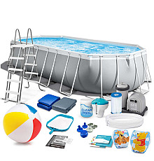 Басейн каркасний овальний 18в1 INTEX 26798, 610 x 305 x 122 см, сірий
