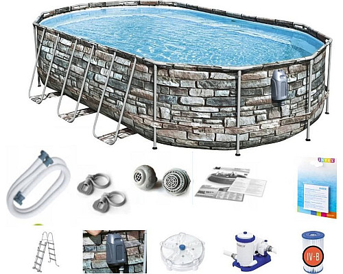 Басейн каркасний овальний Bestway Power Steel Swim, 610 x 366 x 122 см