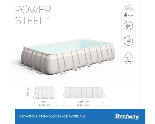 Басейн прямокутний Bestway Power Steel (світло-сірий, з системою пісочного фільтра, 956 см х 488 см х 132 см) - білий