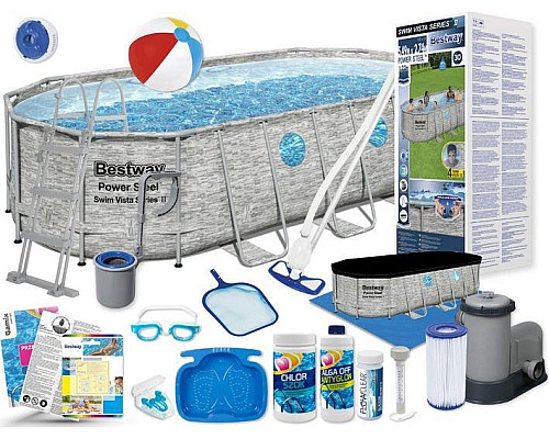 Басейн каркасний овальний 7в1 Bestway Power Steel Swim Vista з вікном 549 x 274 x 122 см