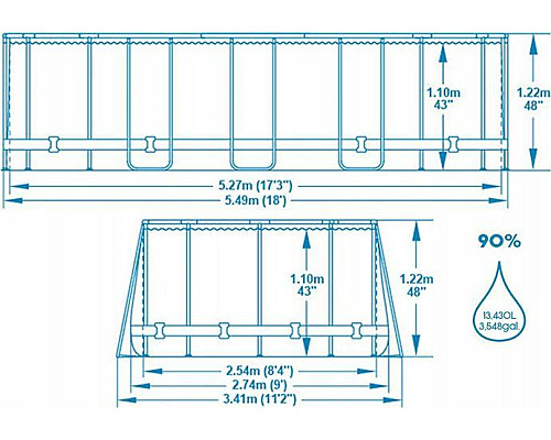 Басейн каркасний овальний 7в1 Bestway Power Steel Swim Vista з вікном 549 x 274 x 122 см