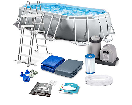 Басейн каркасний овальний 12в1 INTEX 26796, 503 x 274 x 122 см, сірий
