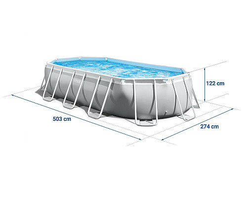 Басейн каркасний овальний 12в1 INTEX 26796, 503 x 274 x 122 см, сірий